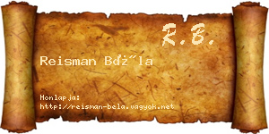 Reisman Béla névjegykártya